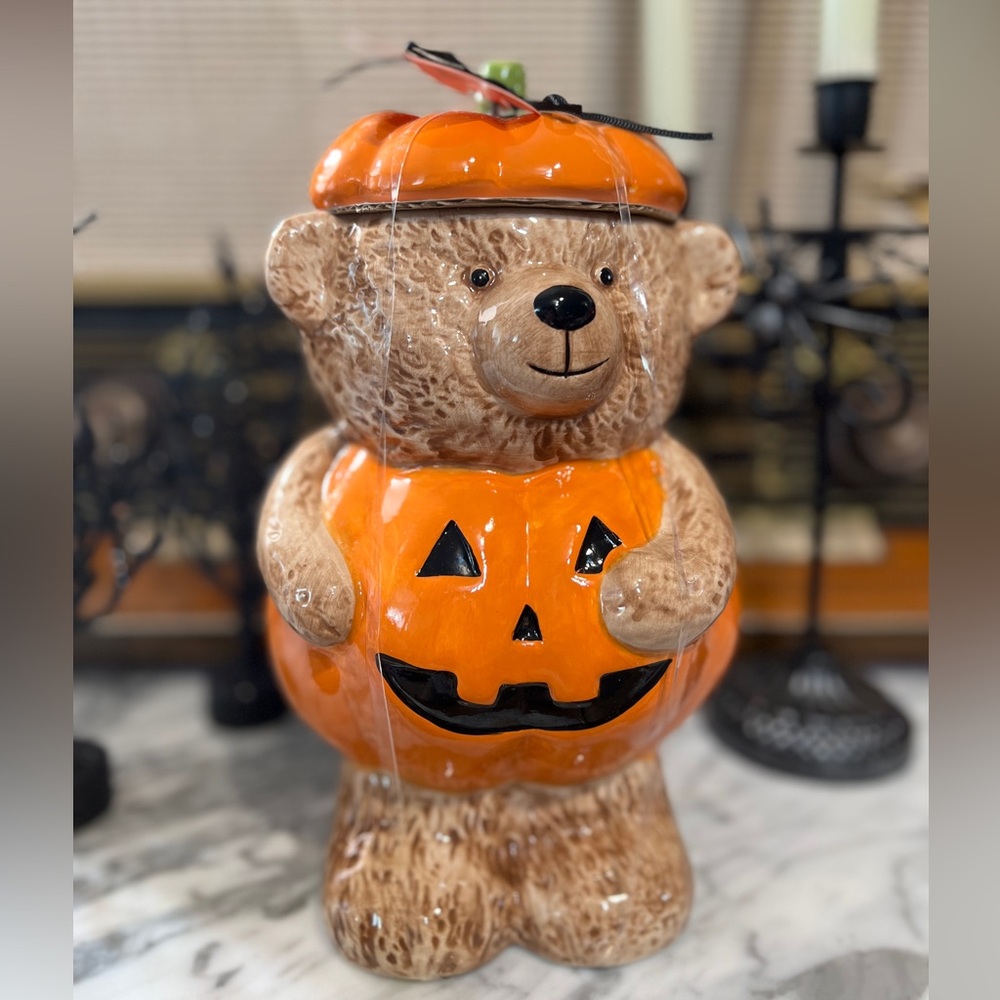 ✨NEW🎃Halloween Teddy Bear Pumpkin Cookie Jar🧸